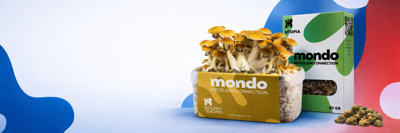 Home | Mondo Growkits Mondo growkits banner met golden teacher growkit en utopia magic truffles